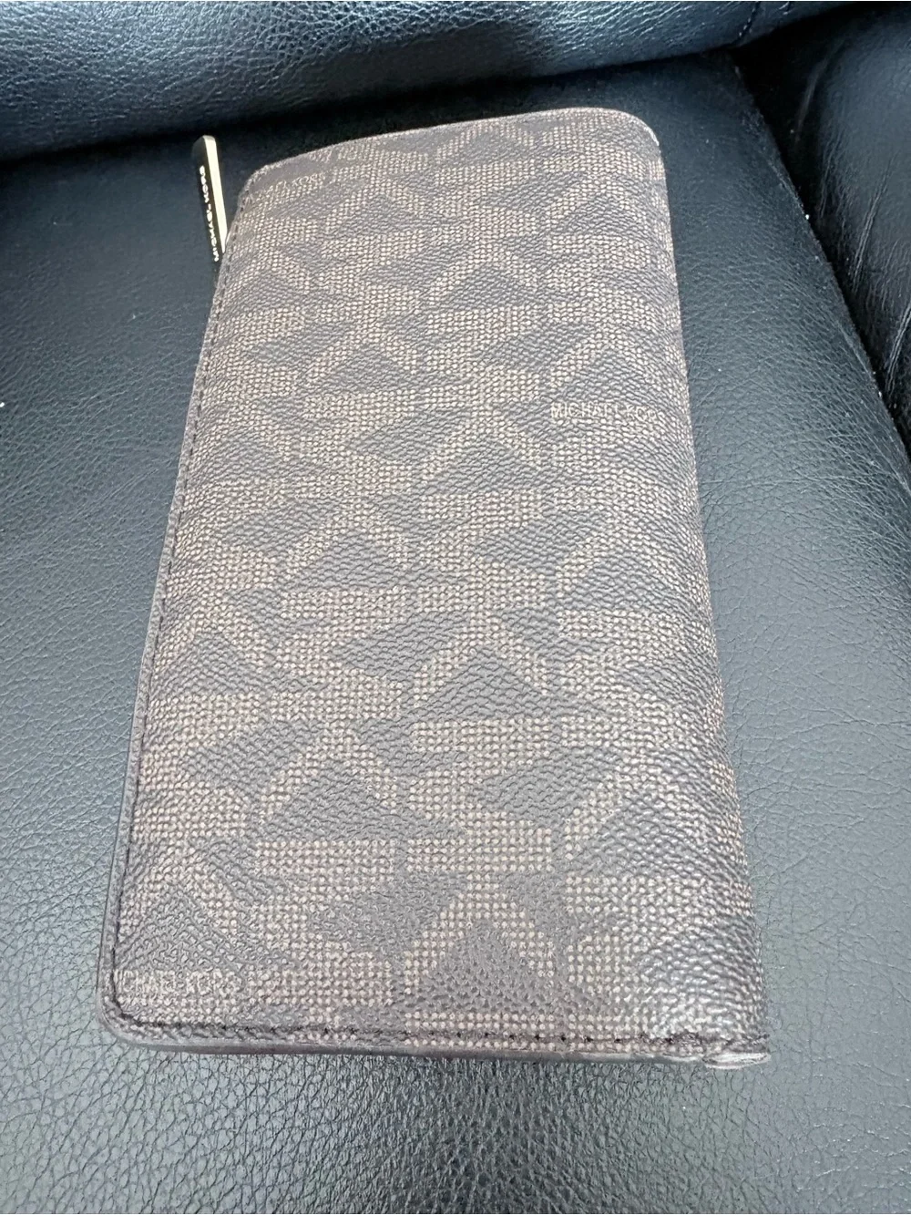 Michael Kors Brown MK Logo Zip Wallet with Gold Tone Hardware